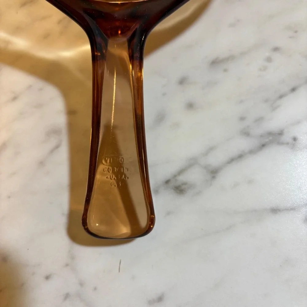 Visions Corning Amber Glass 0.5L Saucepan Bowl with Handle Made in USA Vintage